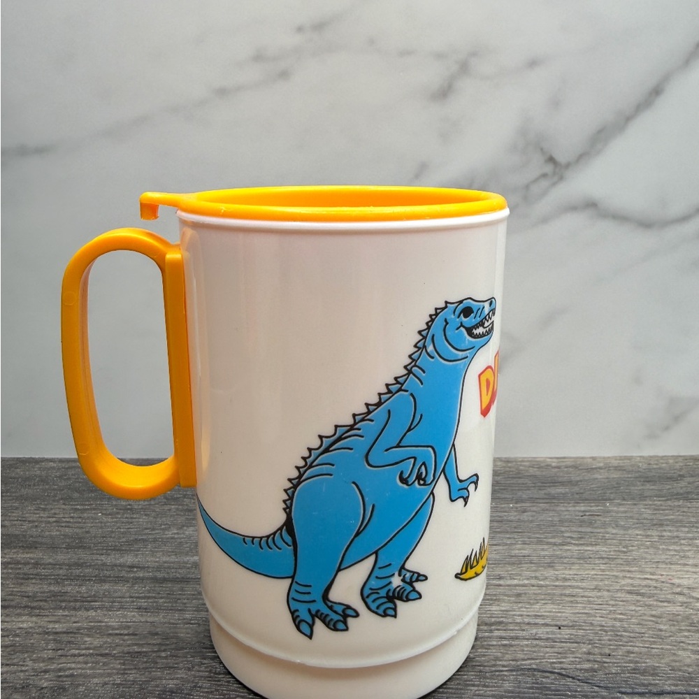 Vintage Chef Boyardee Dinosaurs Plastic Mugs Set of 2 Kids Cup Retro 1980s - Picture 3 of 6